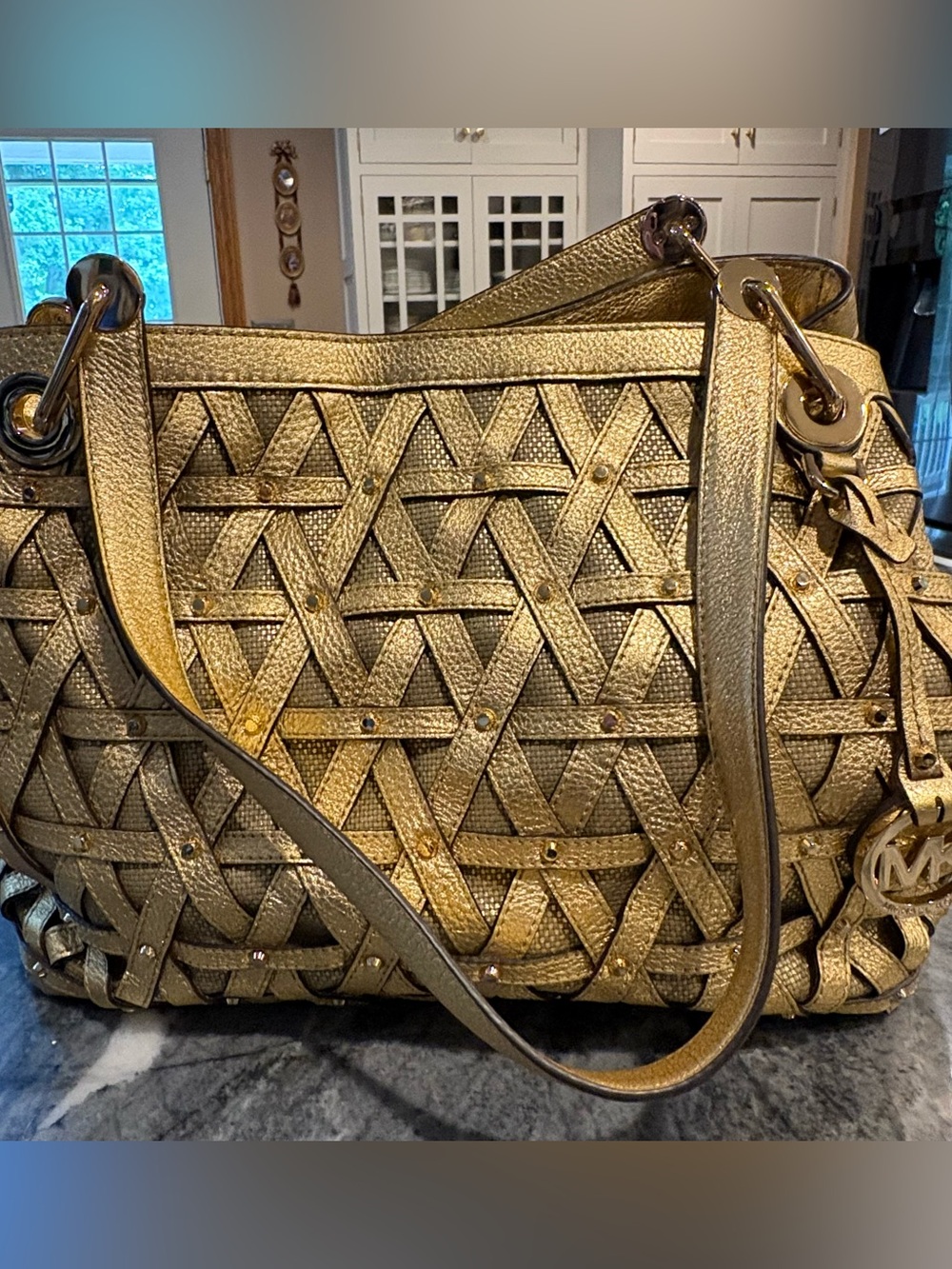 Michael Kors Metallic Gold Woven Leather Tote